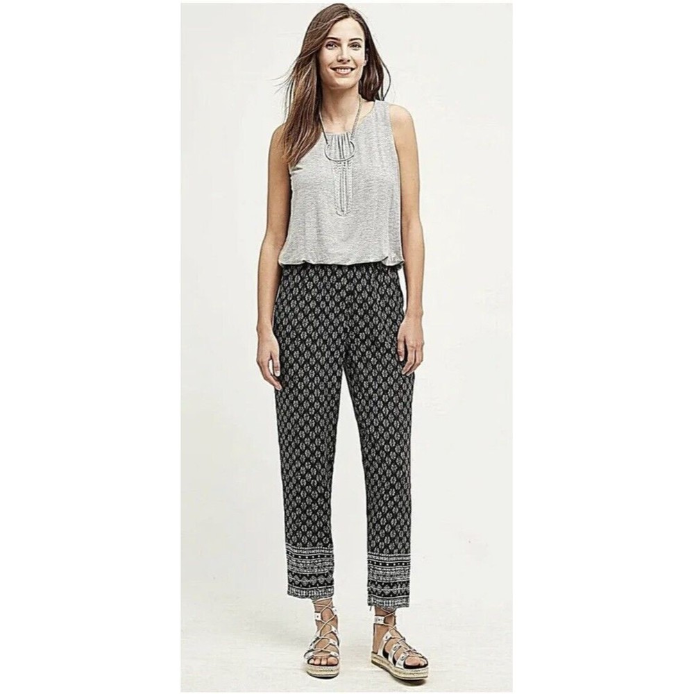 Anthropologie Hei Hei Rhodes Jumpsuit‎ Women's L Gray Black Printed Blouson Top